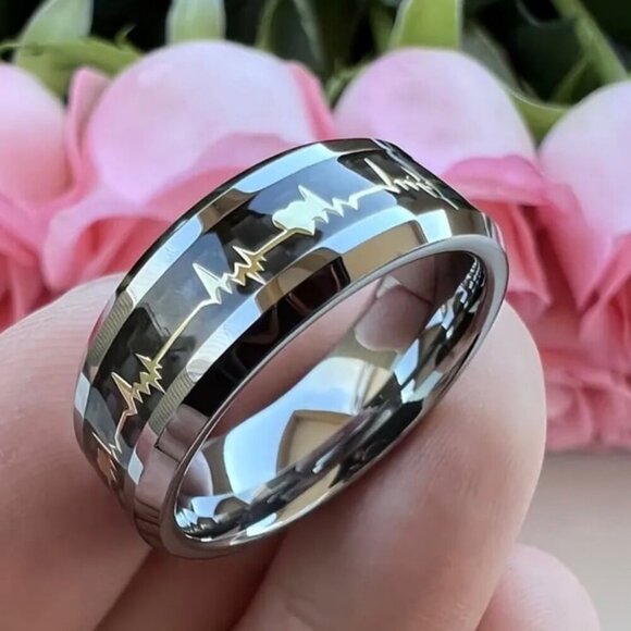 Heartbeat Tungsten Ring Size 10 - Picture 2 of 5